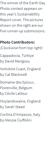 The winner of the Earth Day Photo contest appears on this year’s Sustainability Report cover. The pictures shown on t...