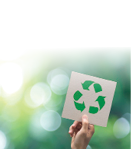 Hand holding recycle symbol on green bokeh background. eco and save the earth concept.