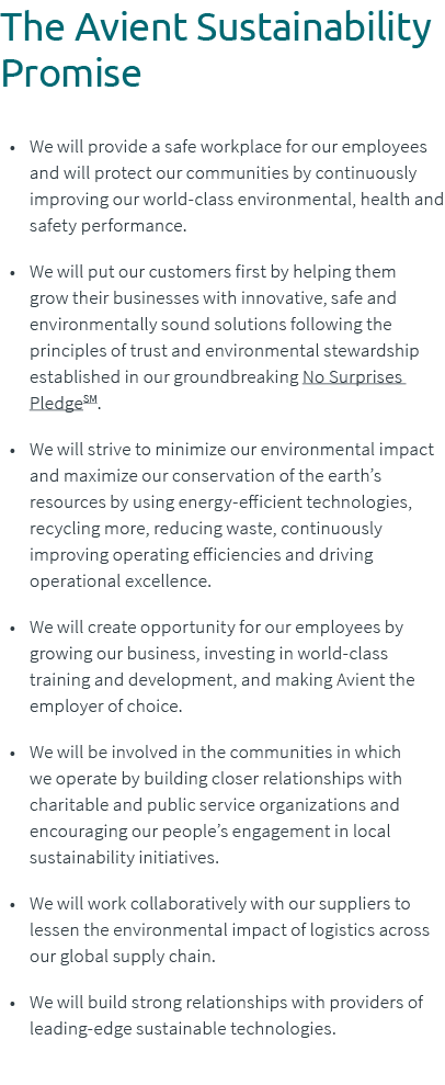 The Avient Sustainability Promise • We will provide a safe workplace for our employees and will protect our communiti...